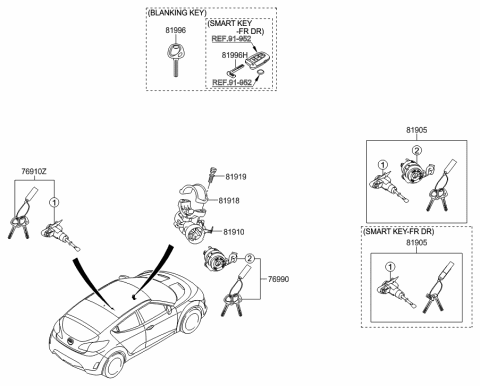 2016 Hyundai Veloster Key & Cylinder Set Diagram