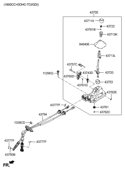 1992 Hyundai Scoupe Lever Complete-Gear Shift Diagram for 43700-2V300-YNG