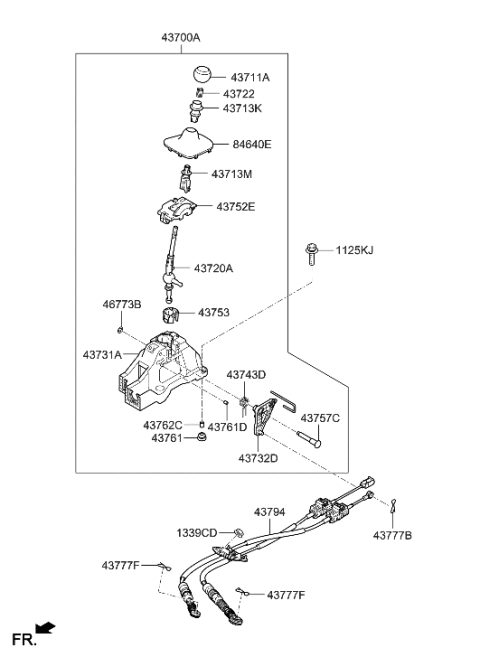 2019 Hyundai Veloster N Manual Transmission Lever Cable Assembly Diagram for 43794-K9100