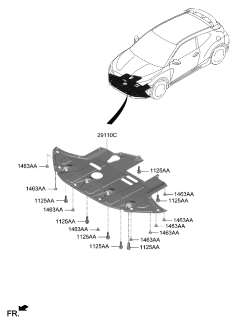 2022 Hyundai Veloster N Panel Assembly-Under Cover Diagram for 29110-K9500