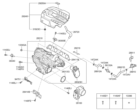 2019 Hyundai Veloster N Engine Cover Assembly Diagram for 29240-2GTB0