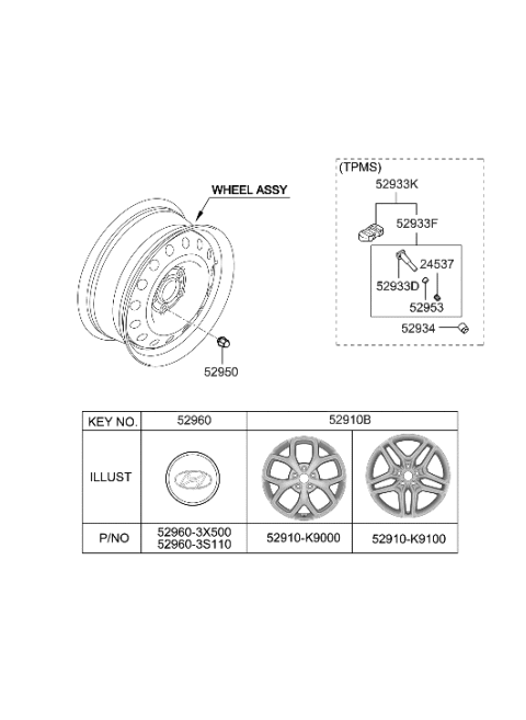 2020 Hyundai Veloster N Aluminium Wheel Assembly Diagram for 52910-K9100