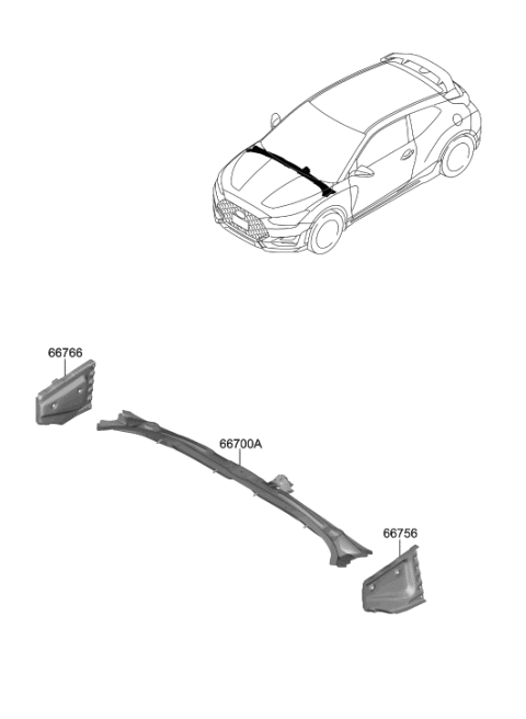 2018 Hyundai Sonata Hybrid Panel-Cowl Side Outer Upper,RH Diagram for 66766-J3000
