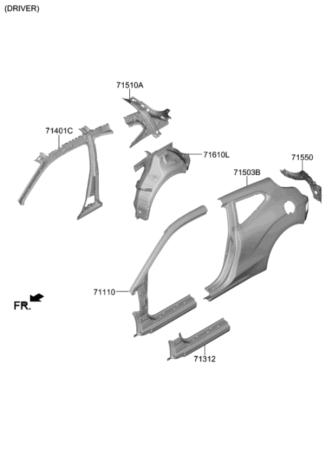 2023 Hyundai Ioniq 6 Extension Assembly-Quarter Outer Rear LH Diagram for 71550-J3000