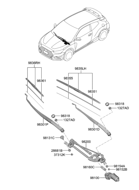 2019 Hyundai Veloster N Windshield Wiper Diagram