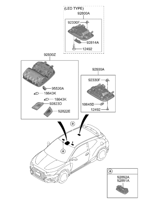 2022 Hyundai Veloster N Knob-Room Lamp Diagram for 92814-G2000-NNB