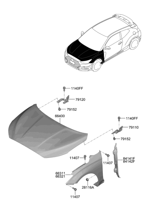 2021 Hyundai Veloster N Fender & Hood Panel Diagram