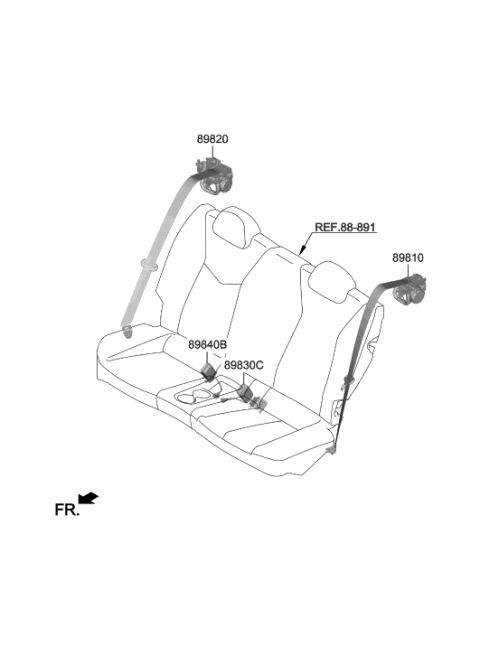 2006 Hyundai Elantra Rear Seat Belt Assembly,Left Diagram for 89810-J3500-UBN