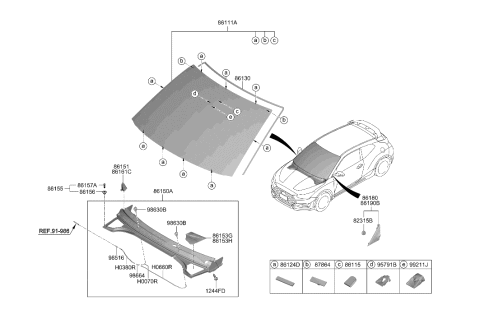 2018 Hyundai Sonata Hybrid Windshield Glass Assembly Diagram for 86111-J3000