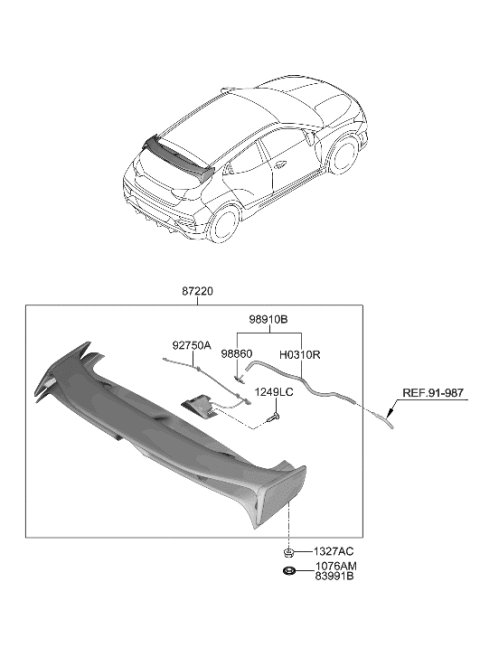 2019 Hyundai Veloster N Rear Washer Nozzle Assembly Diagram for 98930-K9000