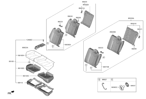 2019 Hyundai Veloster N Rear Seat Cushion Covering Assembly Diagram for 89160-K9000-SJA