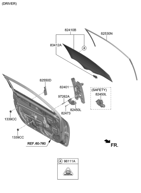 2021 Hyundai Veloster N Front Door Window Regulator & Glass Diagram 1