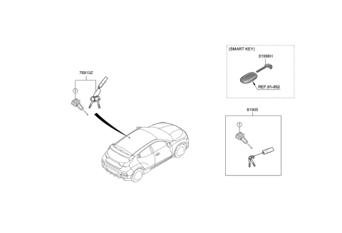 2019 Hyundai Veloster N Key & Cylinder Set Diagram