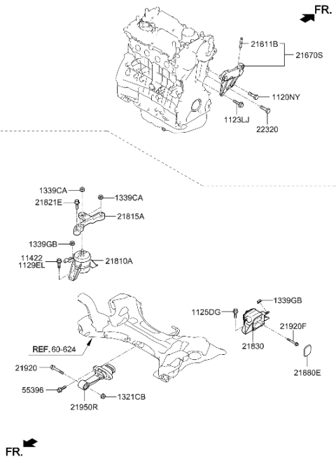 2020 Hyundai Veloster N Engine Mounting Support Bracket Diagram for 21825-S0000