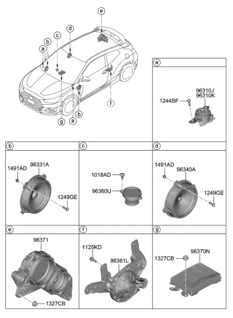 2020 Hyundai Veloster N Subwoofer Speaker Assembly Diagram for 96380-J3000