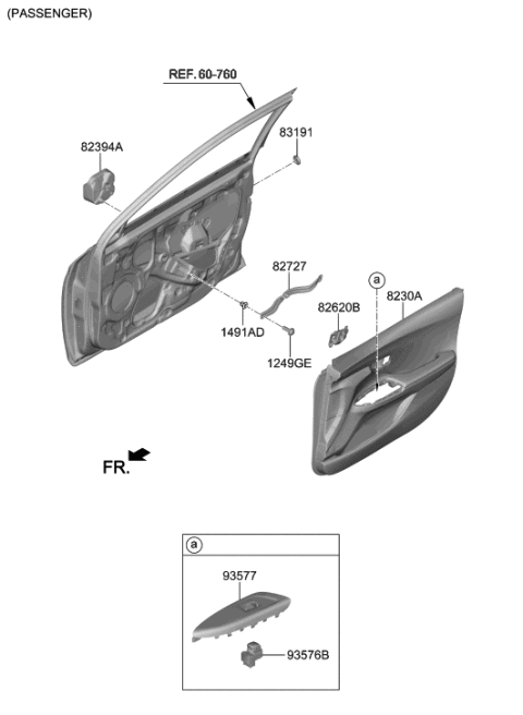 2018 Hyundai Sonata Hybrid Front Door Inside Handle Assembly Diagram for 82620-J3000-MPP