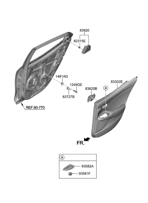 2018 Hyundai Sonata Hybrid Rear Door Inside Handle Assembly,Right Diagram for 83620-J3000-MPP