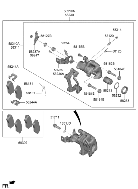2006 Hyundai Elantra Rear Disc Brake Pad Set Blue Diagram for 58302-S0A30