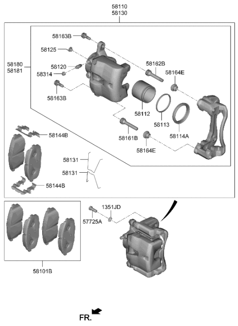 2018 Hyundai Sonata Hybrid Front Disc Brake Pad Kit Diagram for 58101-K9A10