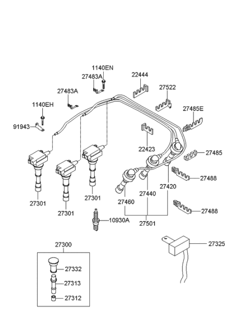 2004 Hyundai XG350 Spark Plug & Cable Diagram