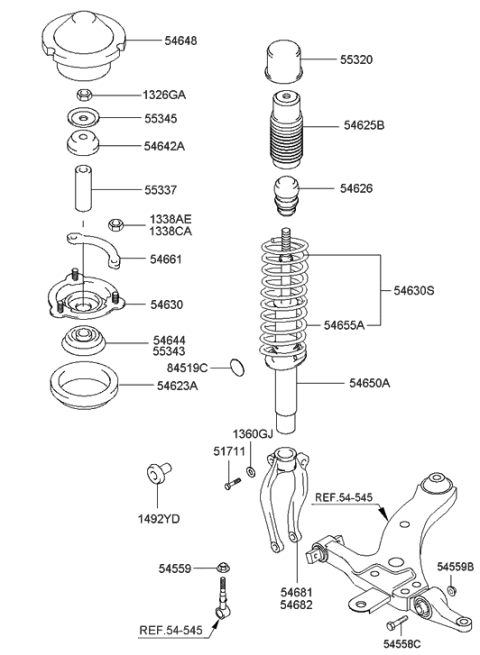 2000 Hyundai XG300 Front Spring Pad,Upper Diagram for 54641-38000