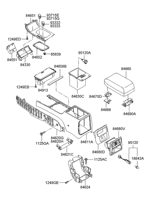 2004 Hyundai XG350 Cover Assembly-Console Rear With VENTILATOR Diagram for 84680-39101-LK