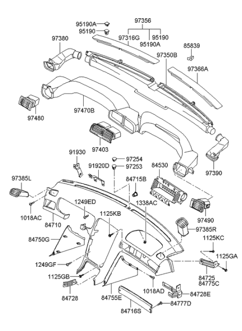2005 Hyundai XG350 Nozzle Assembly-Side Defroster,RH Diagram for 97393-39000-LK
