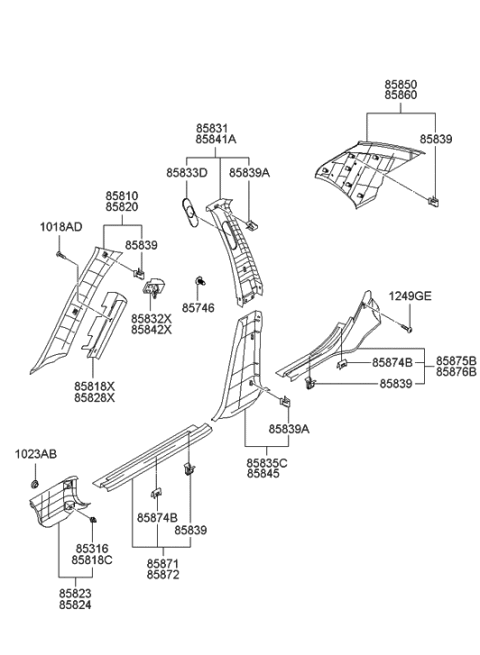 2023 Hyundai Elantra Trim Assembly-Center Pillar Upper RH Diagram for 85840-39600-CI