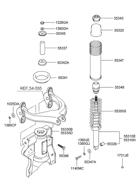 2002 Hyundai XG350 Rear Shock Absorber Assembly,Gas,Left Diagram for 55311-38601