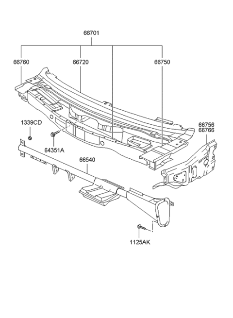 2022 Hyundai Elantra Panel-Cowl Side Outer Upper,LH Diagram for 66756-39100
