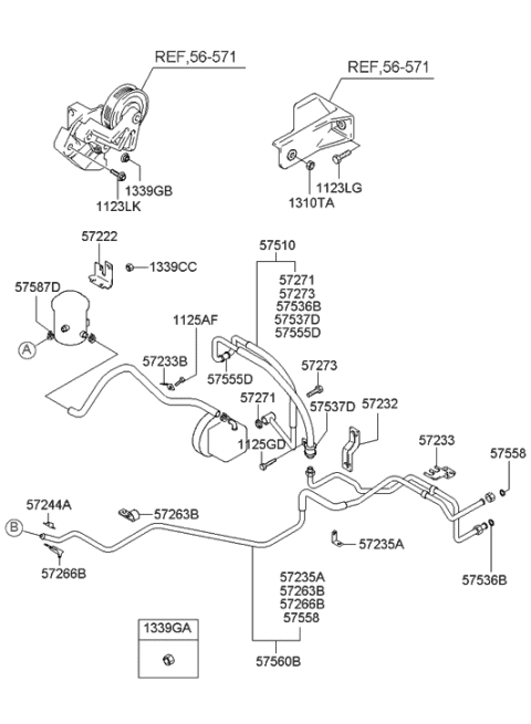 2003 Hyundai XG350 Power Steering Hose & Bracket Diagram 1