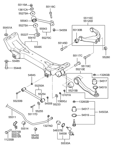 2004 Hyundai XG350 Nut Assembly-Rear Trailing Arm Diagram for 55280-38000