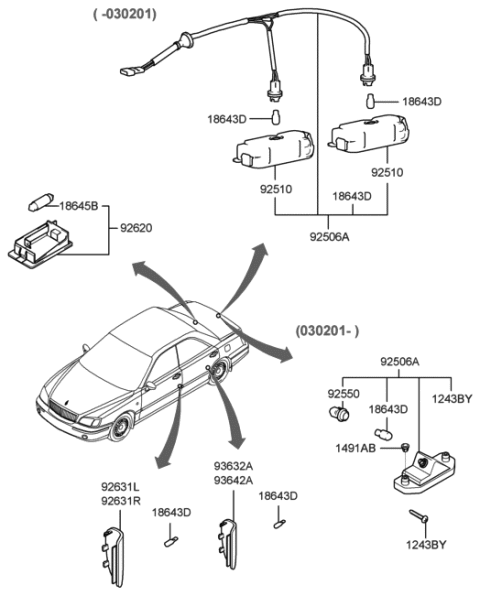 2000 Hyundai XG300 License Plate & Interior Lamp Diagram