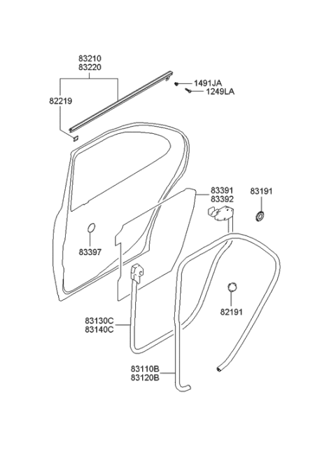 2004 Hyundai XG350 Weatherstrip Assembly-Rear Door Belt Outside LH Diagram for 83210-39000