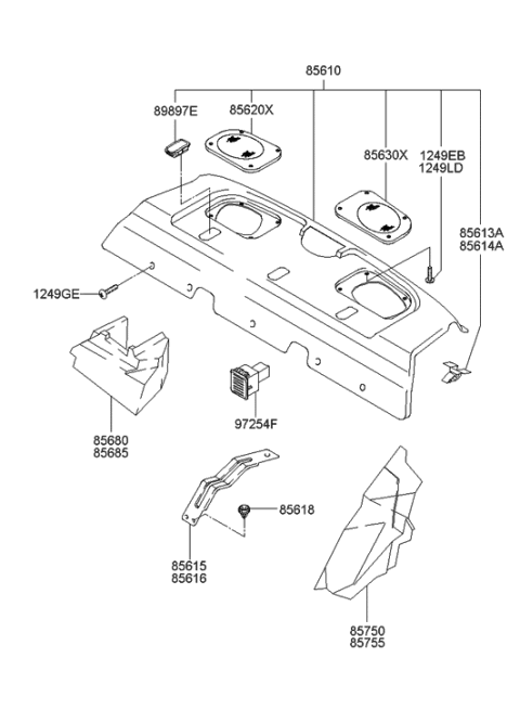 2001 Hyundai XG300 Clip-Trim Mounting,RH Diagram for 85614-3B000