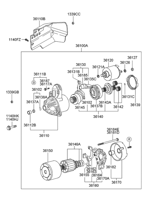 2004 Hyundai XG350 Holder & Brush Assembly Diagram for 36169-37111