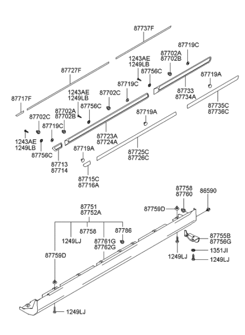 2003 Hyundai XG350 Clip-Side Sill Moulding Mounting Diagram for 87756-37000