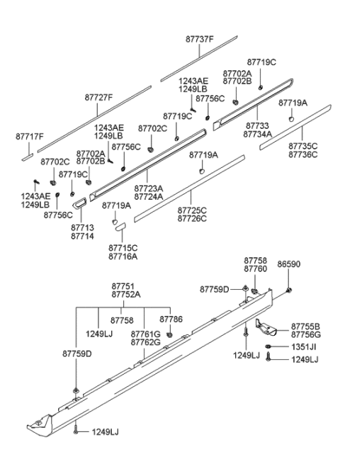 2003 Hyundai XG350 Moulding-Rear Door Waist Line,LH Diagram for 87733-39000