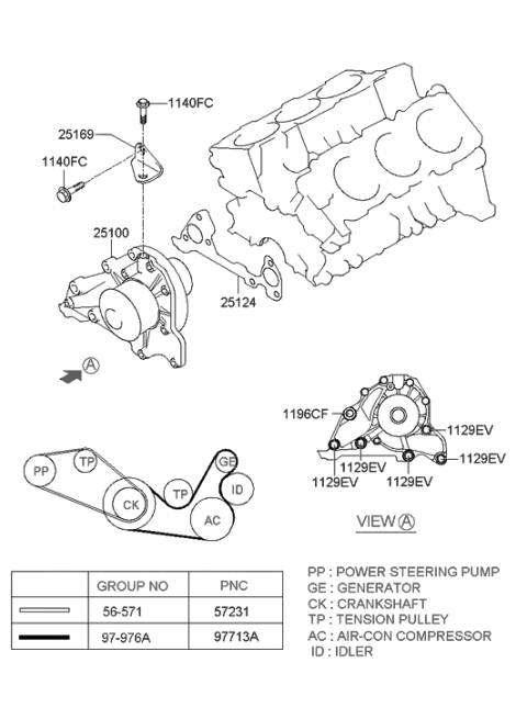 2000 Hyundai XG300 Coolant Pump Diagram