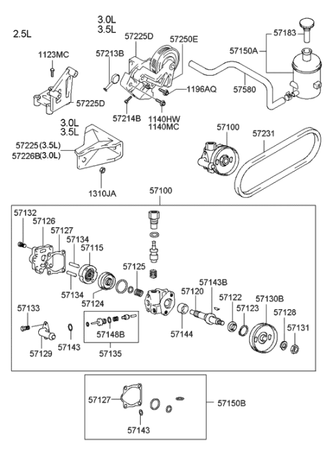 2002 Hyundai XG350 Cover Assembly-Power Steering Oil Pump Diagram for 57126-39000