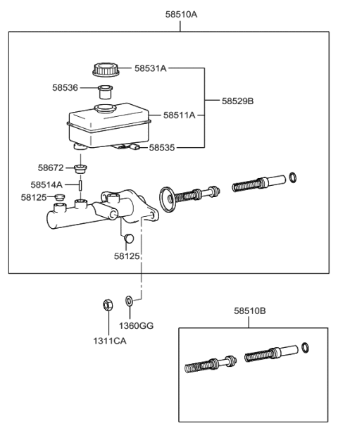 2003 Hyundai XG350 Cylinder Assembly-Brake Master Diagram for 58510-39300