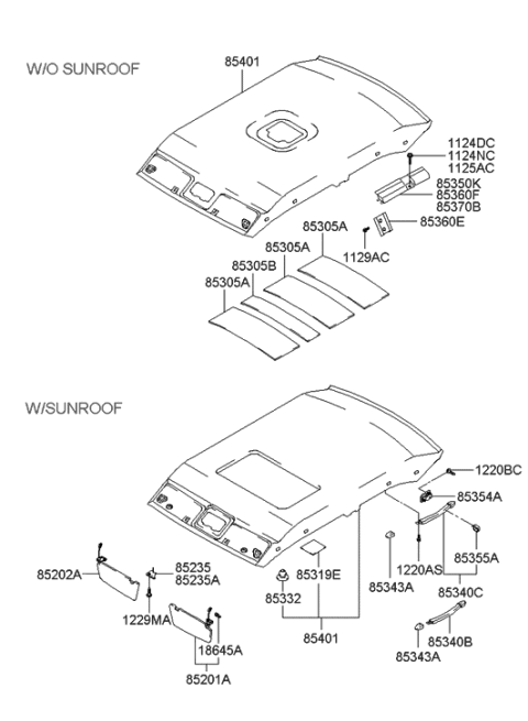 2003 Hyundai XG350 Sunvisor & Head Lining Diagram