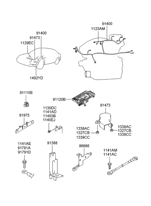 2000 Hyundai XG300 Wiring Assembly-Engine Control Module Diagram for 91480-39710