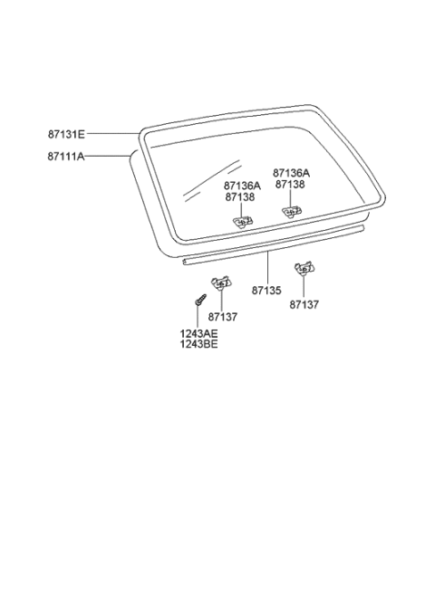 2002 Hyundai XG350 Rear Window Glass & Moulding Diagram