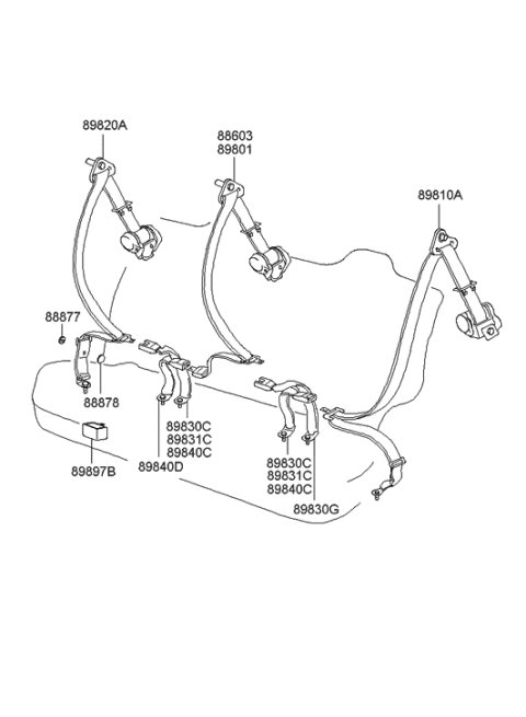 2004 Hyundai XG350 2Nd Rear Left Seat Belt Assembly Diagram for 89810-39100-LK