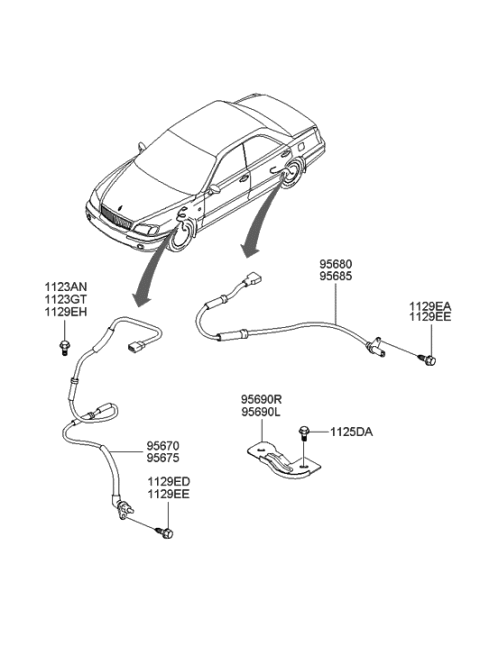 2002 Hyundai XG350 Sensor-Abs Rear Wheel ,LH Diagram for 95680-39501