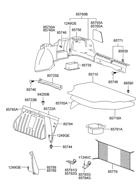 2004 Hyundai XG350 Trim Assembly-Luggage Side RH Diagram for 85740-39500