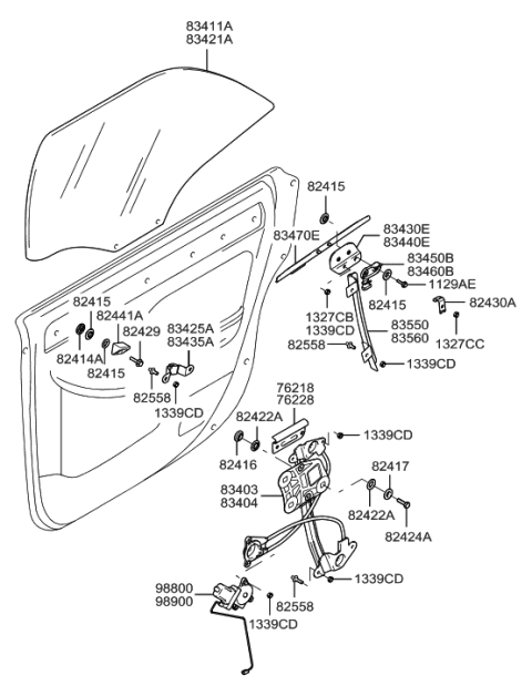 2002 Hyundai XG350 Rear Door Window Reg & Glass Diagram