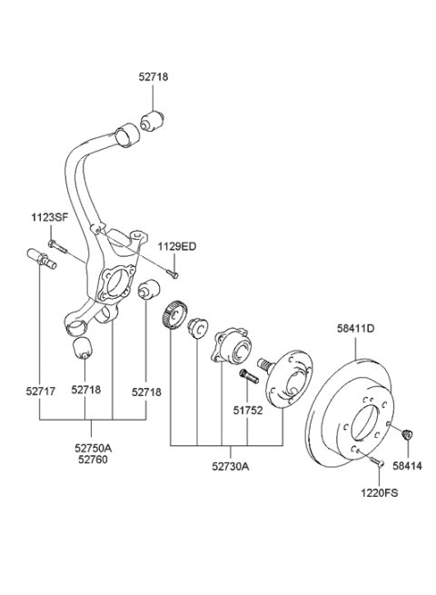 2005 Hyundai XG350 Rear Wheel Hub And Bearing Assembly Diagram for 52730-39012