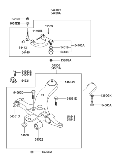 2002 Hyundai XG350 Ball Joint Kit-Suspension Upper Arm Front Diagram for 54403-38A00